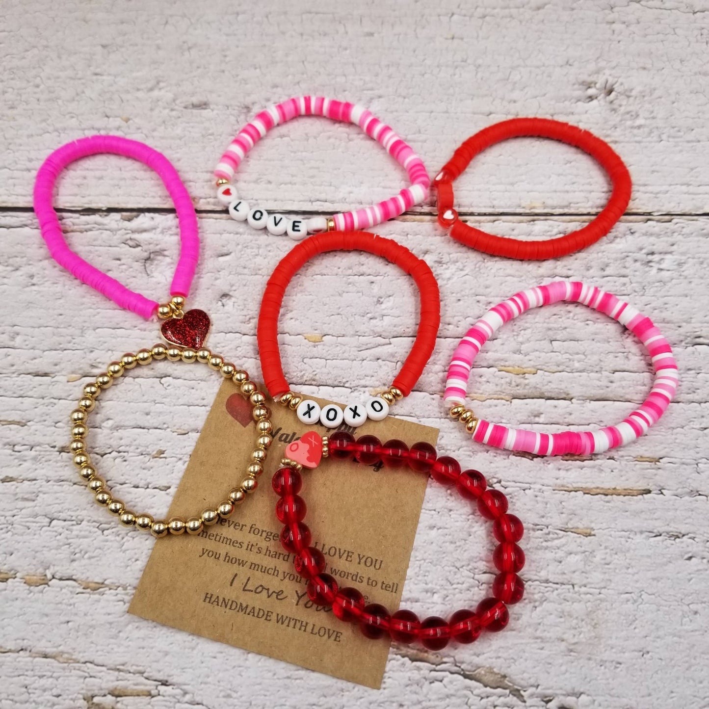 Passionate Red Clay Heishi Valentine Bracelet Sets With Card