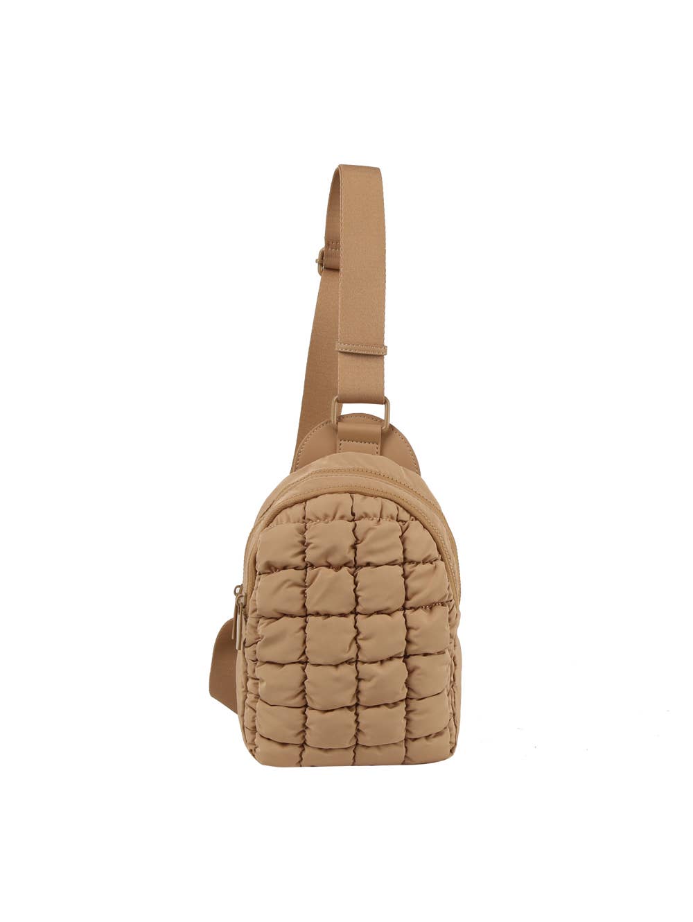 Metro Muse Puffy Quilted Nylon Sling Crossbody Bag: Tan