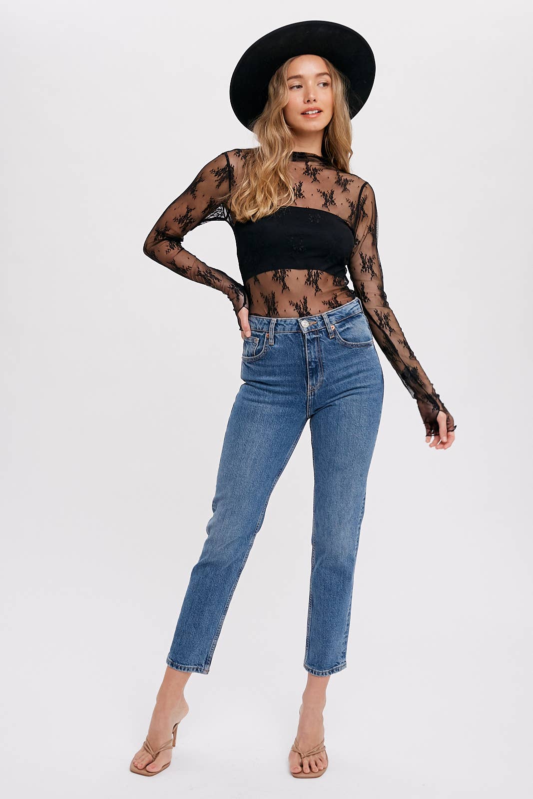 FLORAL EMBROIDERY LACE MESH LAYERING TOP: MAUVE