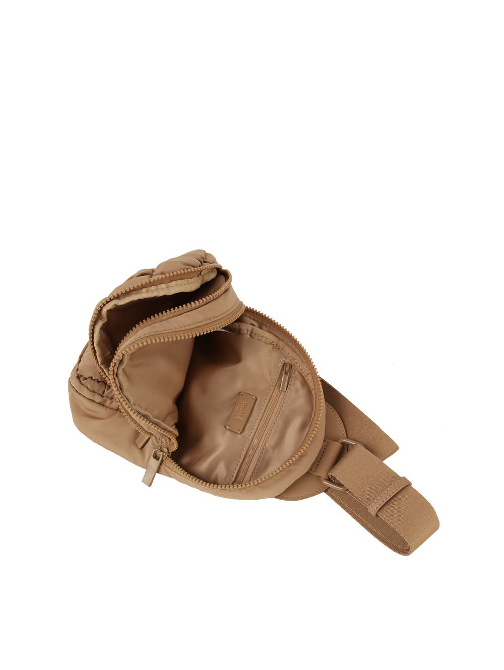 Metro Muse Puffy Quilted Nylon Sling Crossbody Bag: Tan