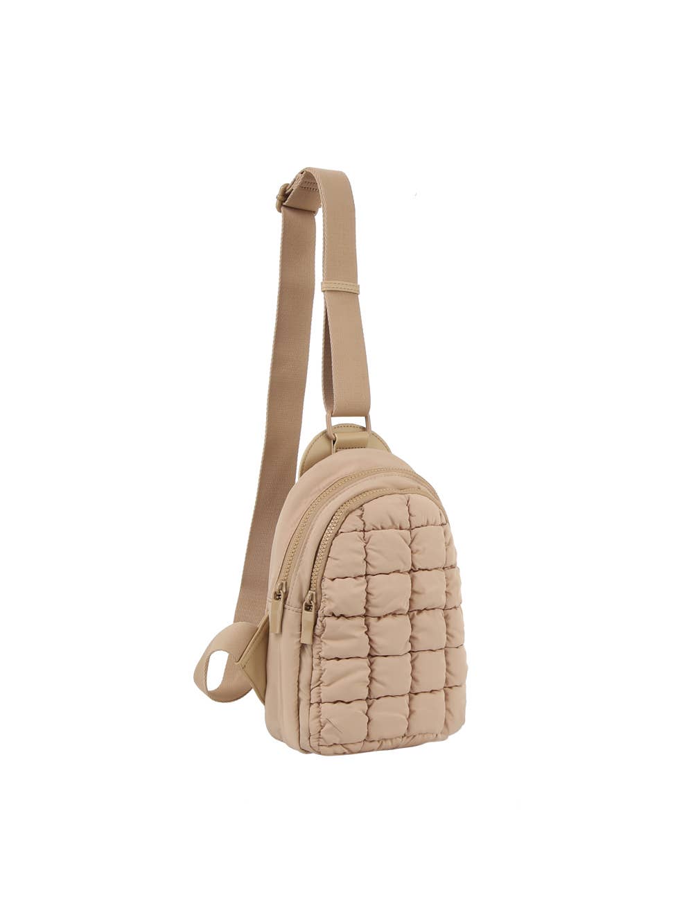 Metro Muse Puffy Quilted Nylon Sling Crossbody Bag: Tan