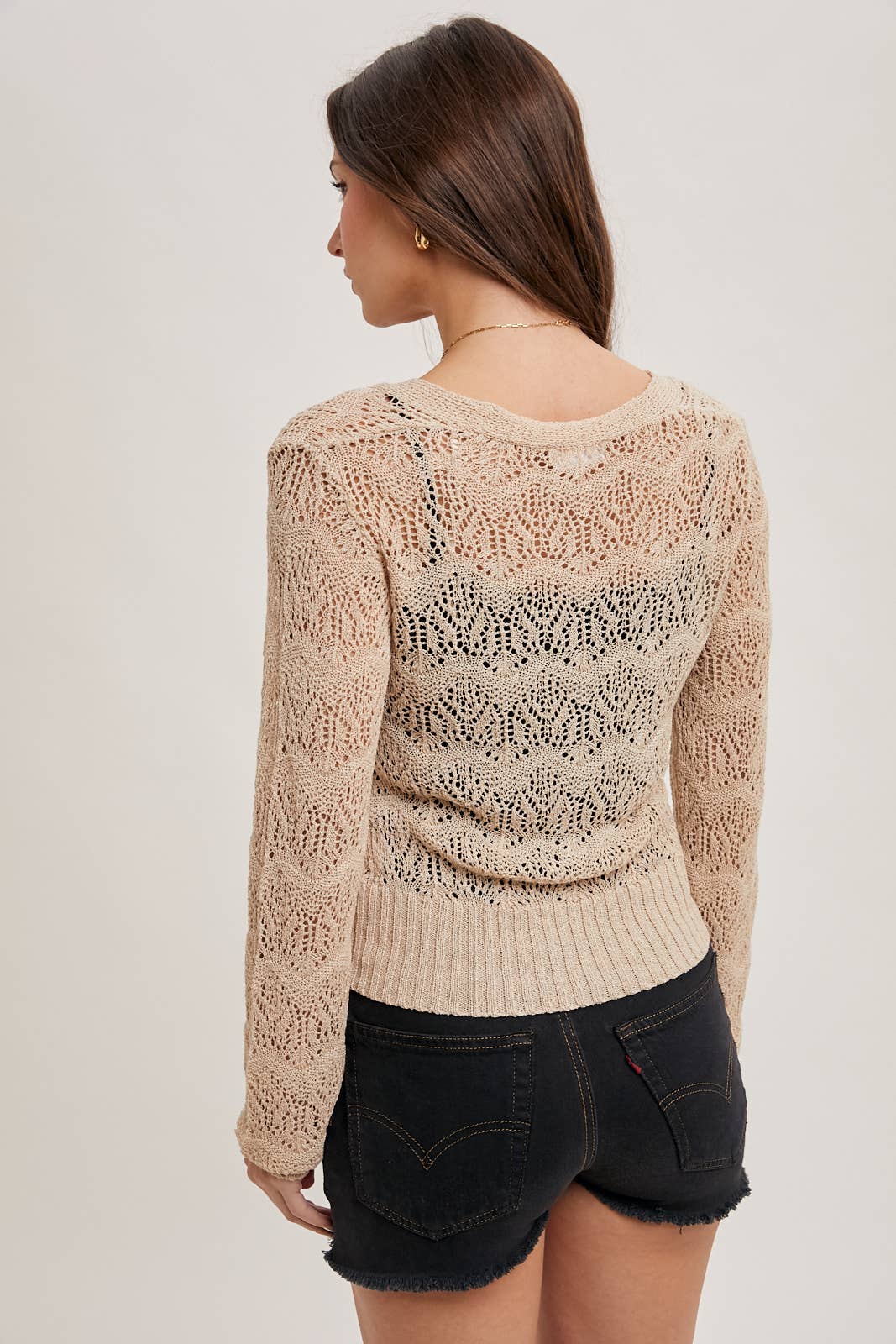 OPEN KNIT WRAP V-NECK SWEATER TOP: IVORY