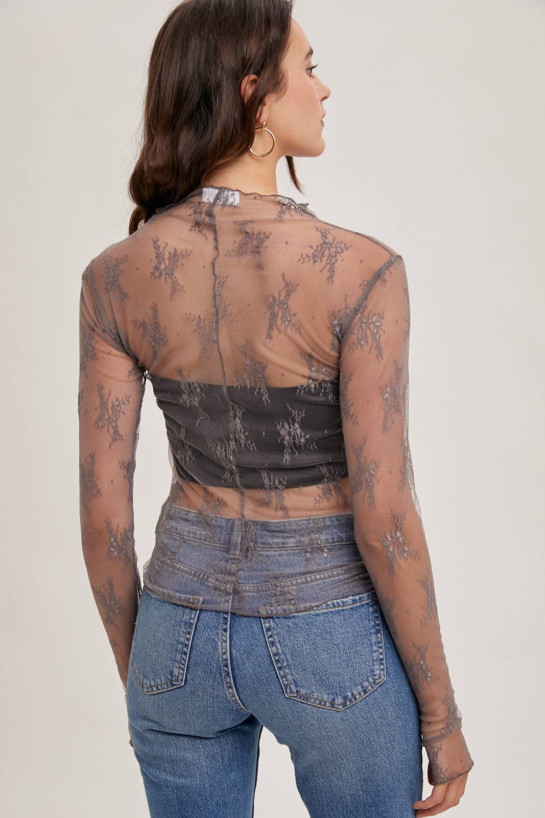 FLORAL EMBROIDERY LACE MESH LAYERING TOP: MAUVE