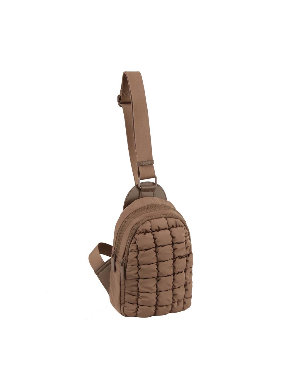 Metro Muse Puffy Quilted Nylon Sling Crossbody Bag: Tan