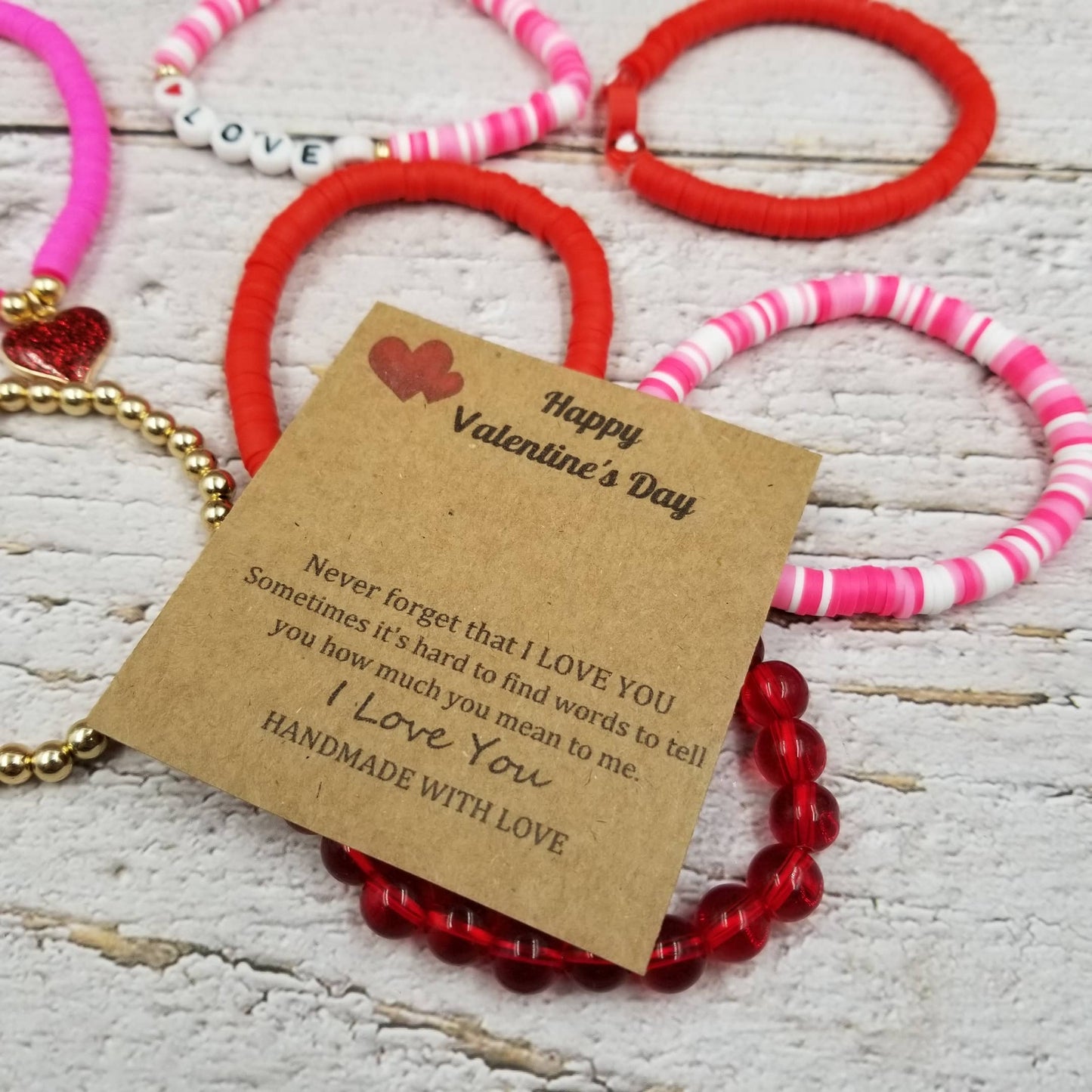 Passionate Red Clay Heishi Valentine Bracelet Sets With Card