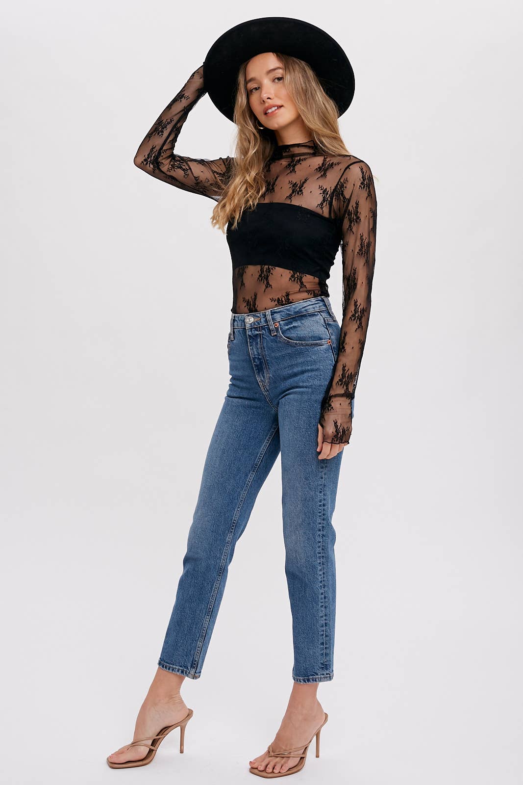 FLORAL EMBROIDERY LACE MESH LAYERING TOP: MAUVE