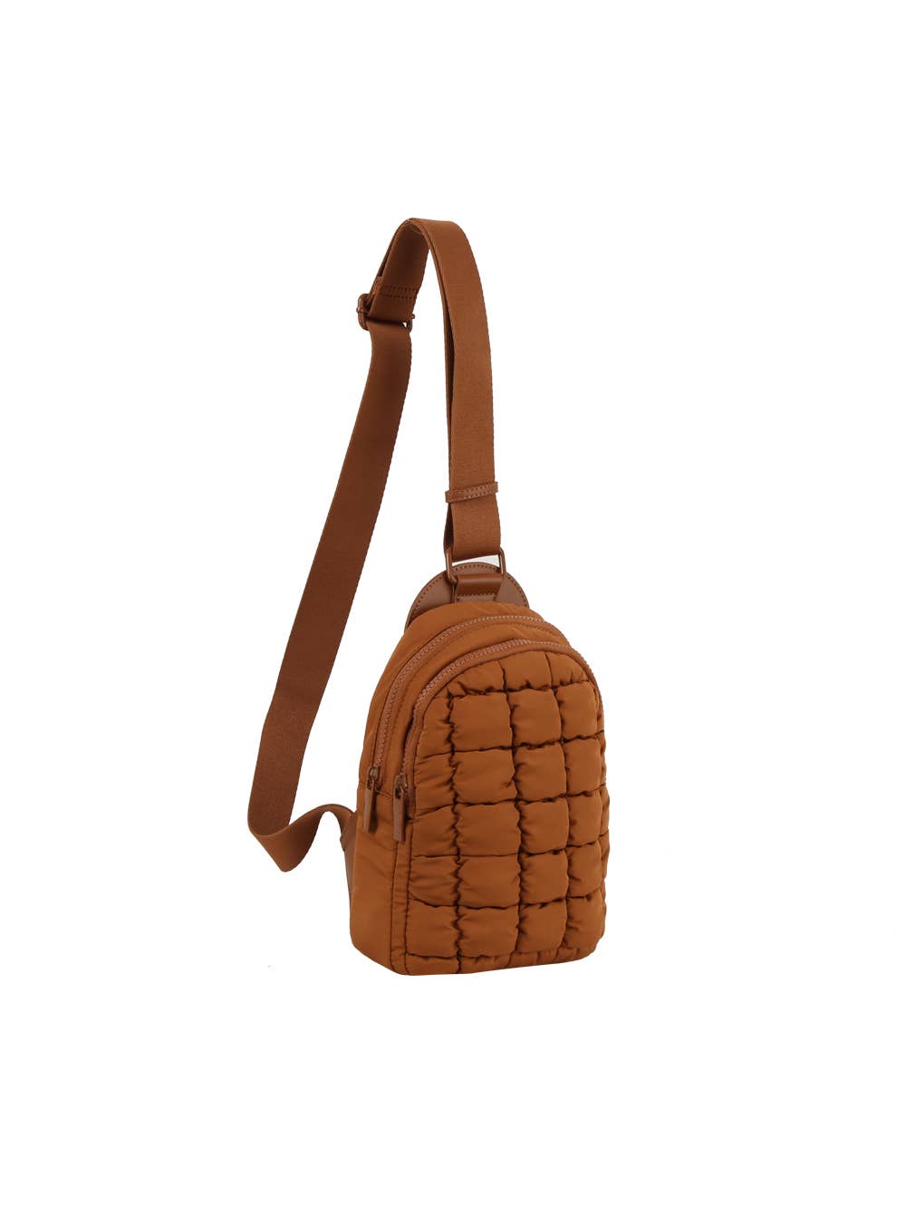 Metro Muse Puffy Quilted Nylon Sling Crossbody Bag: Tan