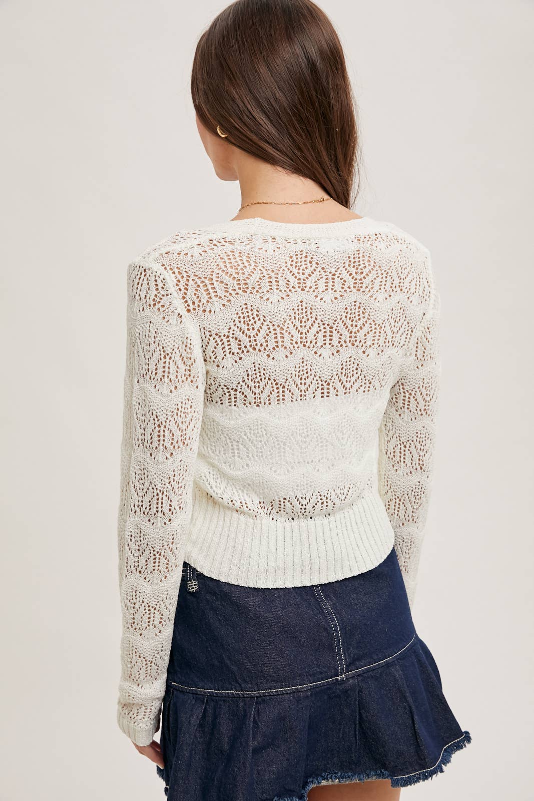 OPEN KNIT WRAP V-NECK SWEATER TOP: IVORY