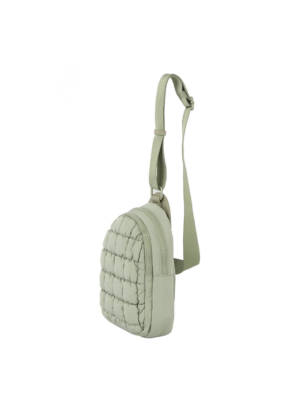 Metro Muse Puffy Quilted Nylon Sling Crossbody Bag: Tan