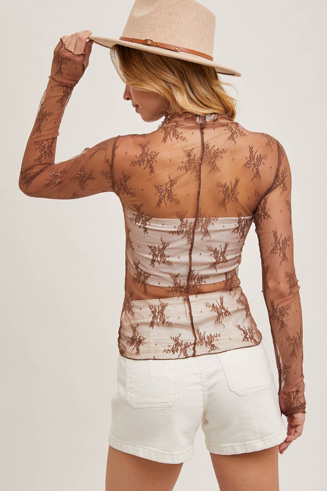 FLORAL EMBROIDERY LACE MESH LAYERING TOP: MAUVE