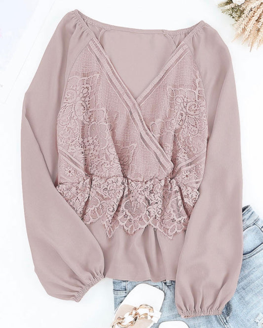 Lace balloon sleeve blouse