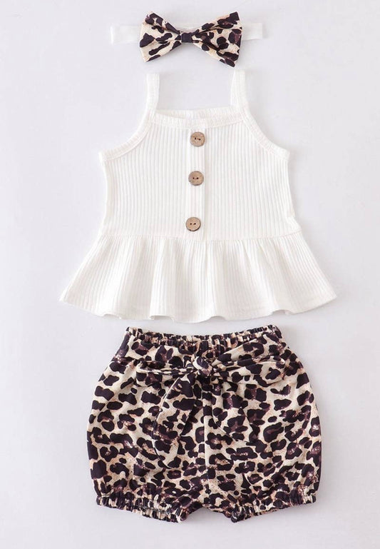 White Leopard 3 pcs shorts set