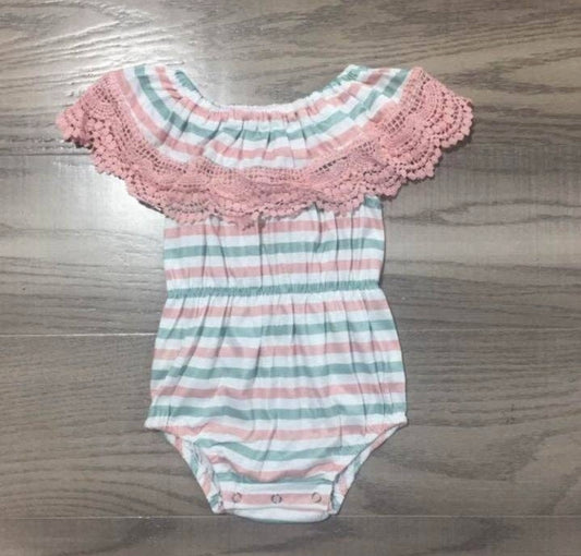 Pink stripe ruffle baby romper