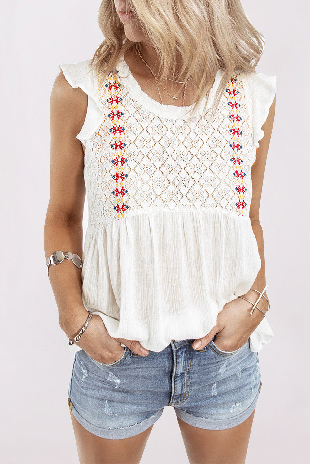 White Ruffle Babydoll Tank Top